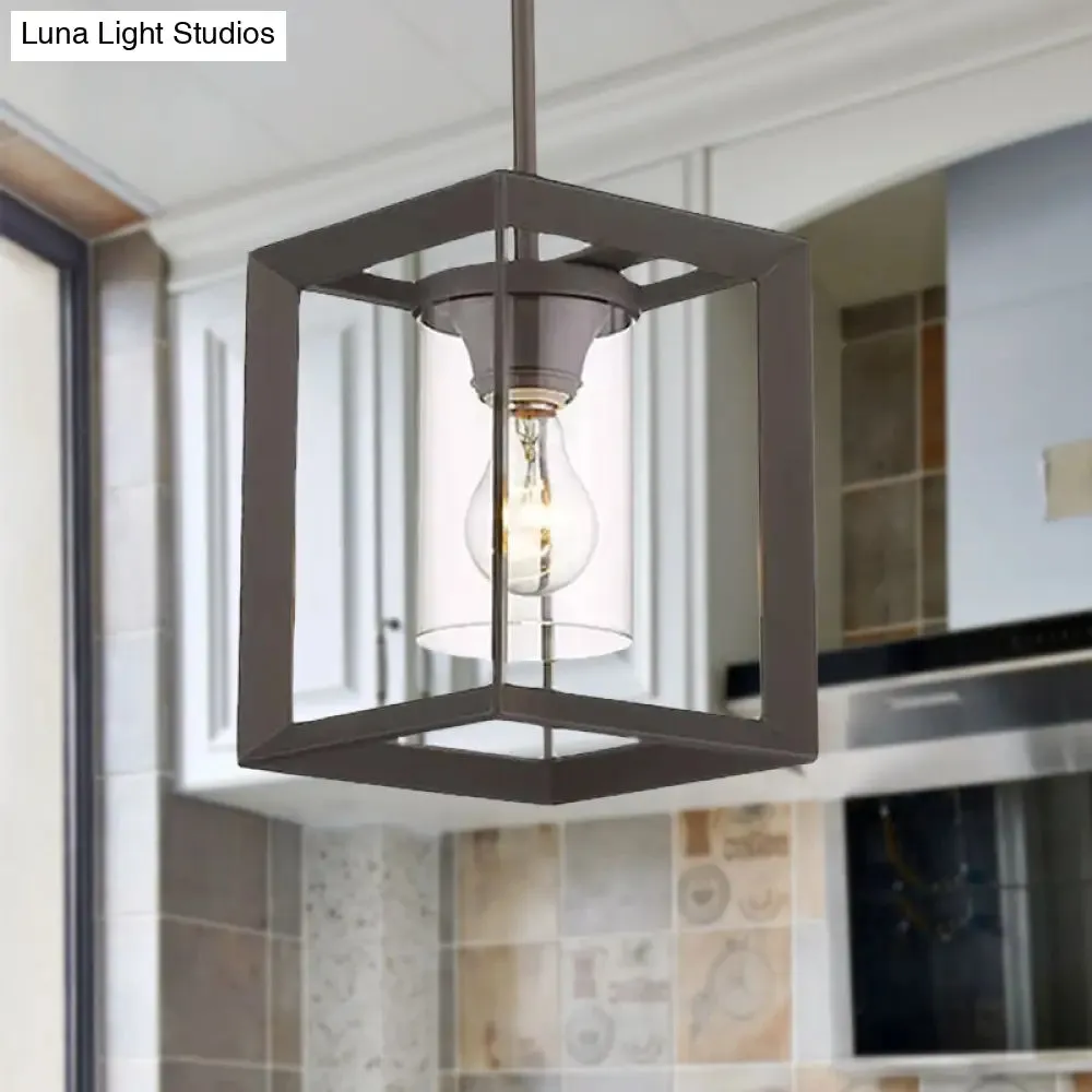 Industrial Black Cylinder Glass Pendant Light - Clear Glass - Living Room Ceiling Fixture