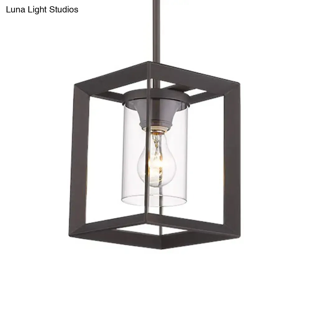 Industrial Black Cylinder Glass Pendant Light - Clear Glass - Living Room Ceiling Fixture