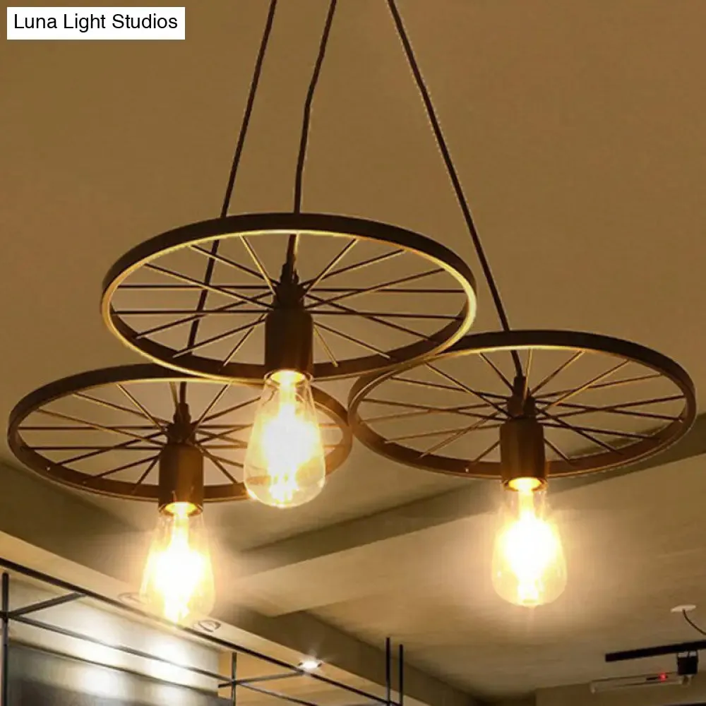 Industrial Metal Wheel Shaped Pendulum Pendant Light for Restaurants