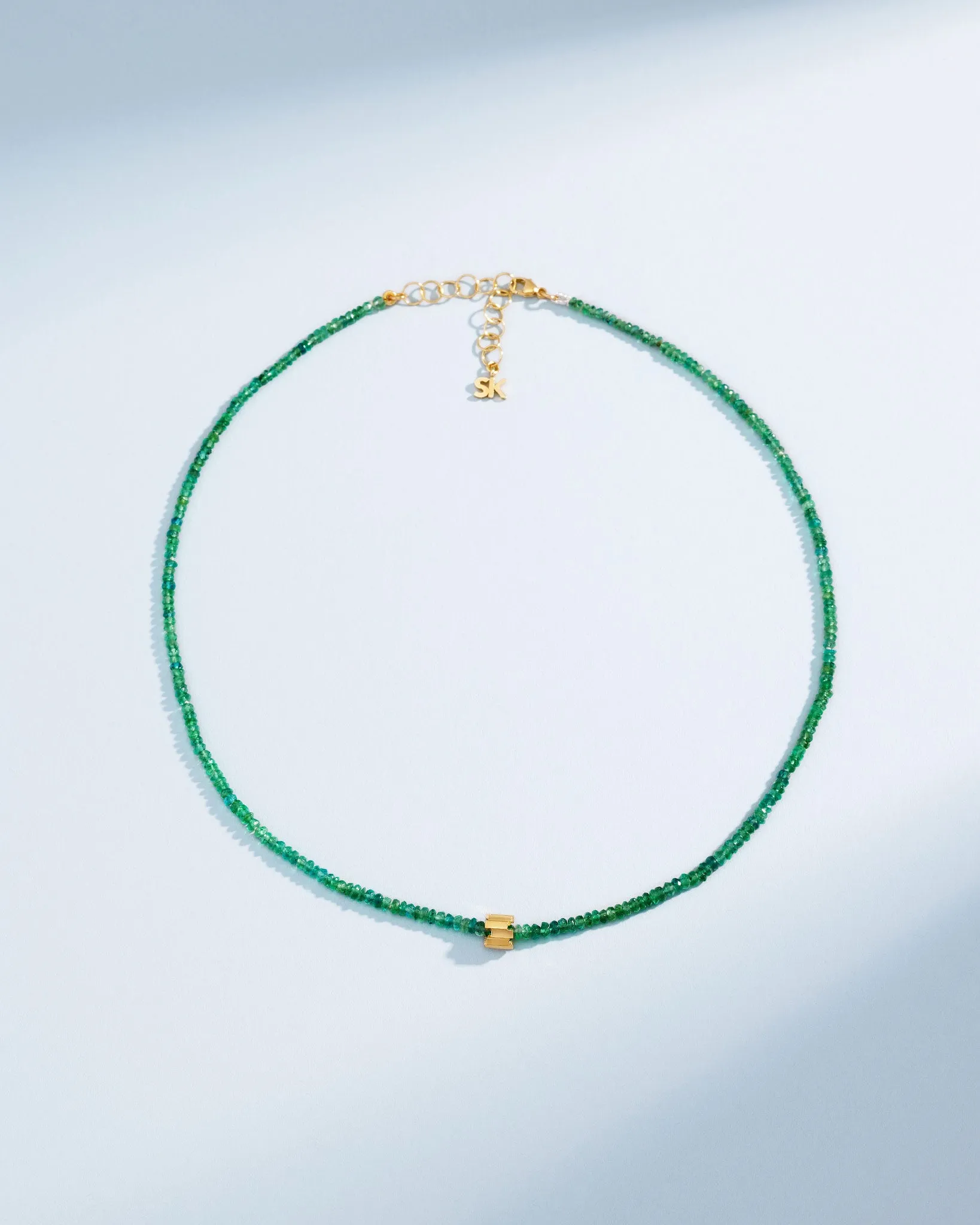 Infinite Beaded Emerald & Mini Golden Rondelle Necklace