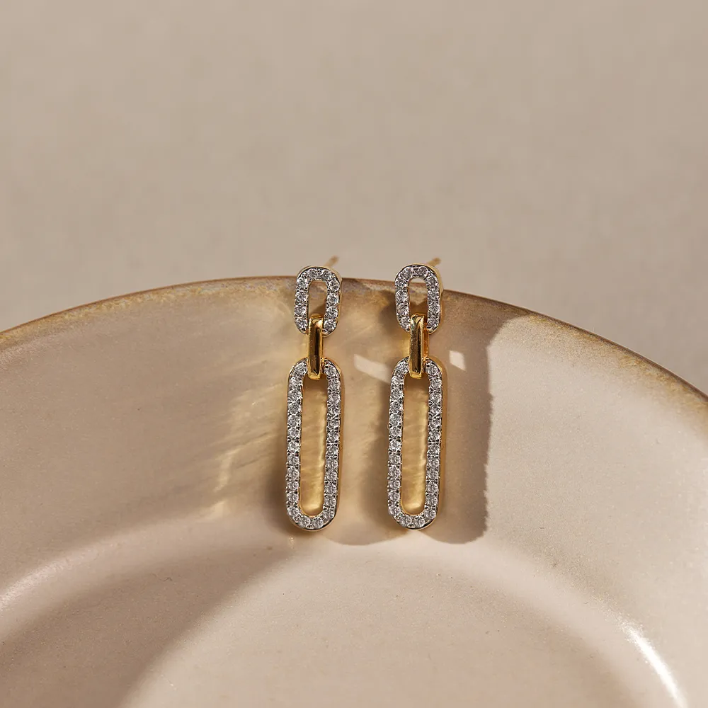 Interlinked Paperclip Diamond Drop Earrings