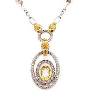 Italian Sterling Silver Necklace with Yellow Gold Accents & White Diamonds