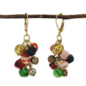 Kantha Fabric Cluster Dangle Earrings