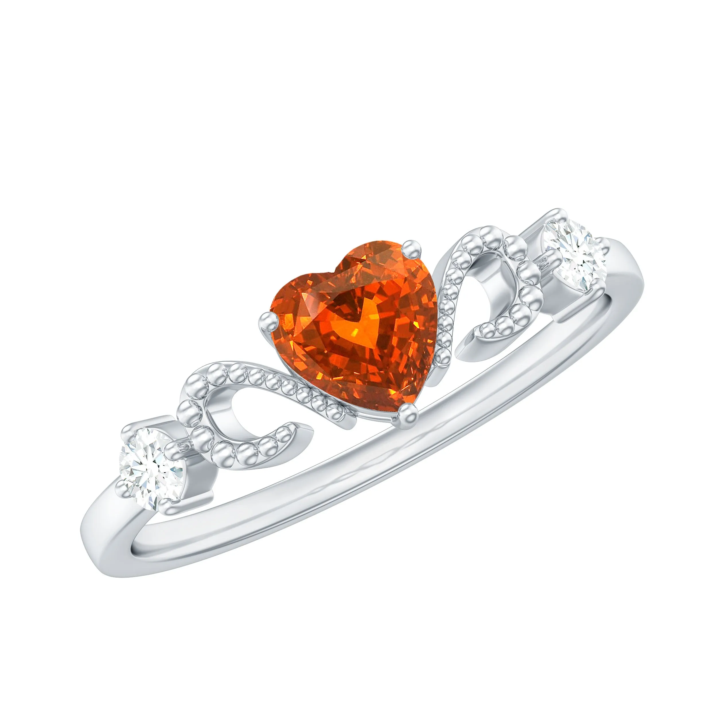 Lab Grown Orange Sapphire Heart Promise Ring with Diamond