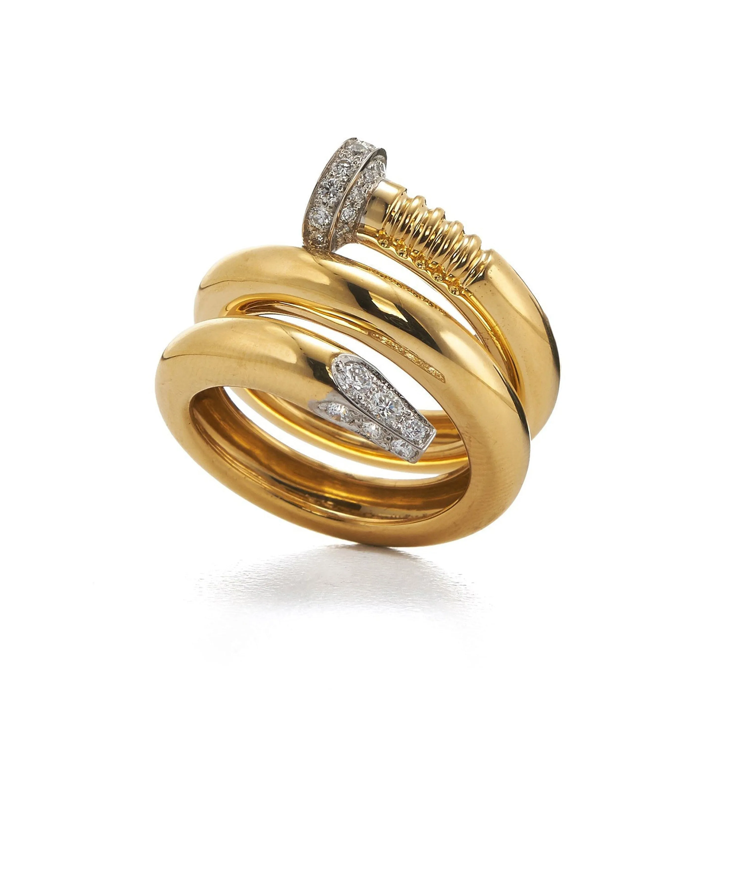 Large Diamond Nail Ring, Polished 18K Gold