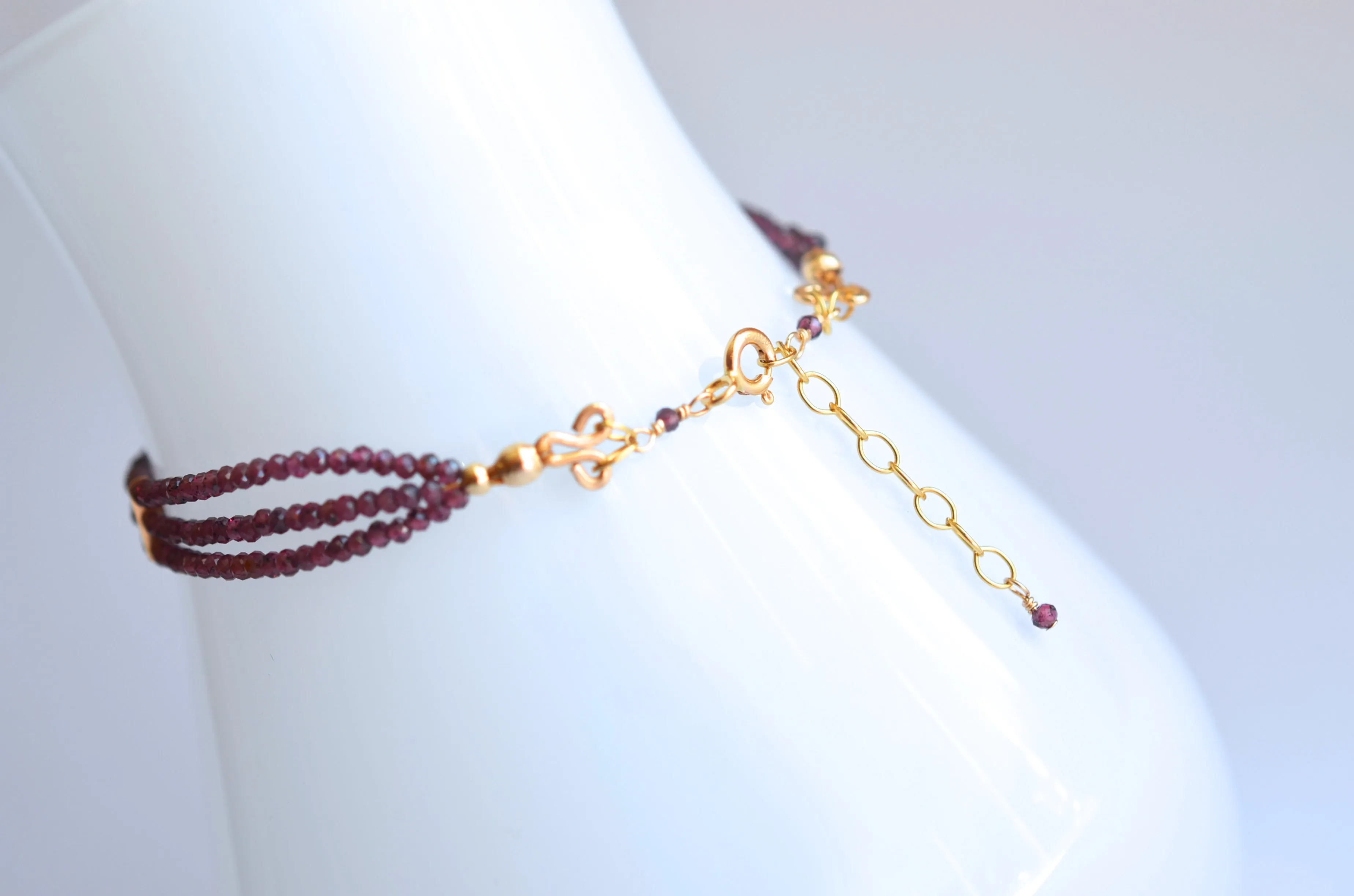 Lauren - Garnet, 14k Gold Filled, Three Strand Bracelet