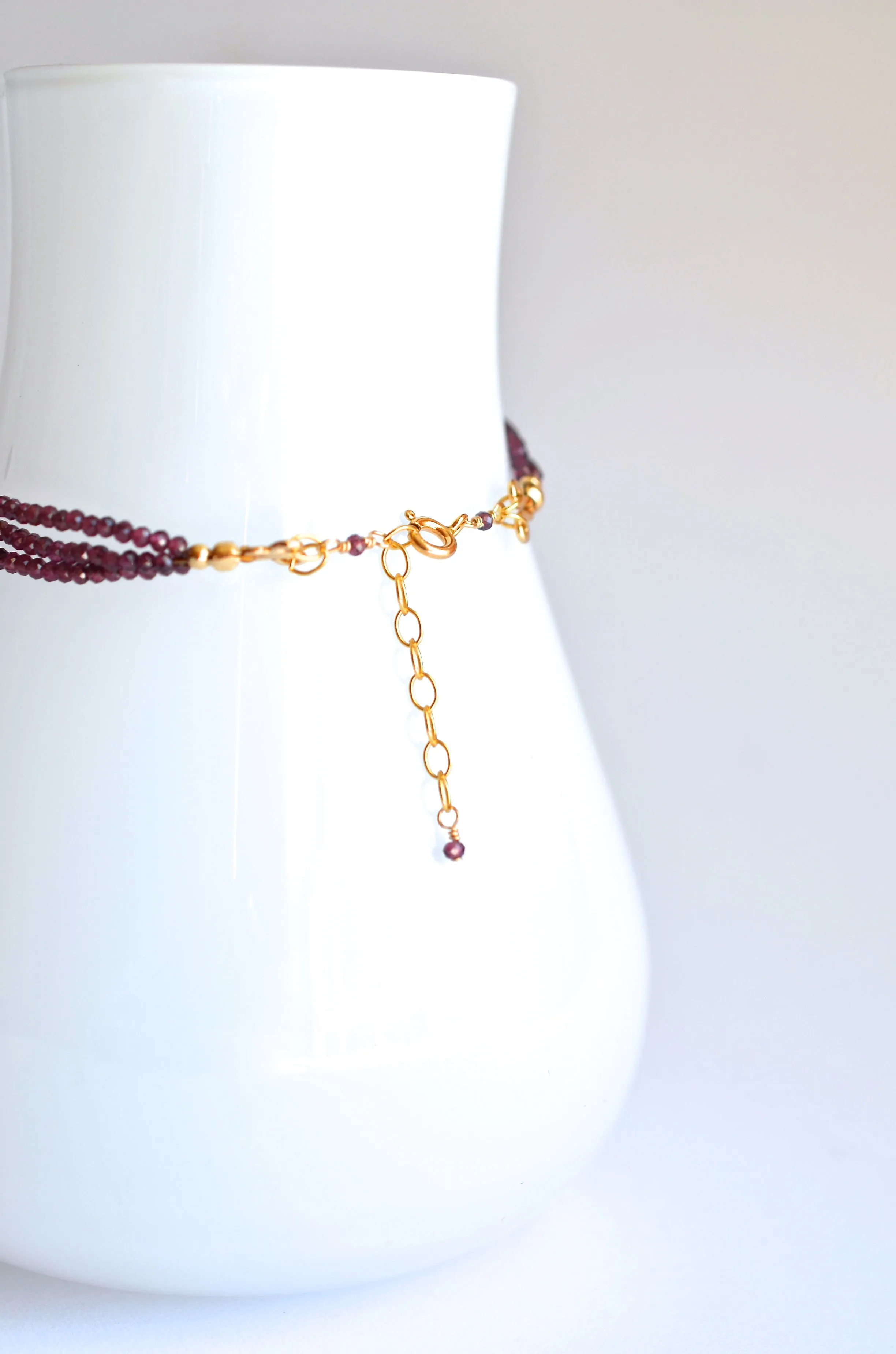 Lauren - Garnet, 14k Gold Filled, Three Strand Bracelet