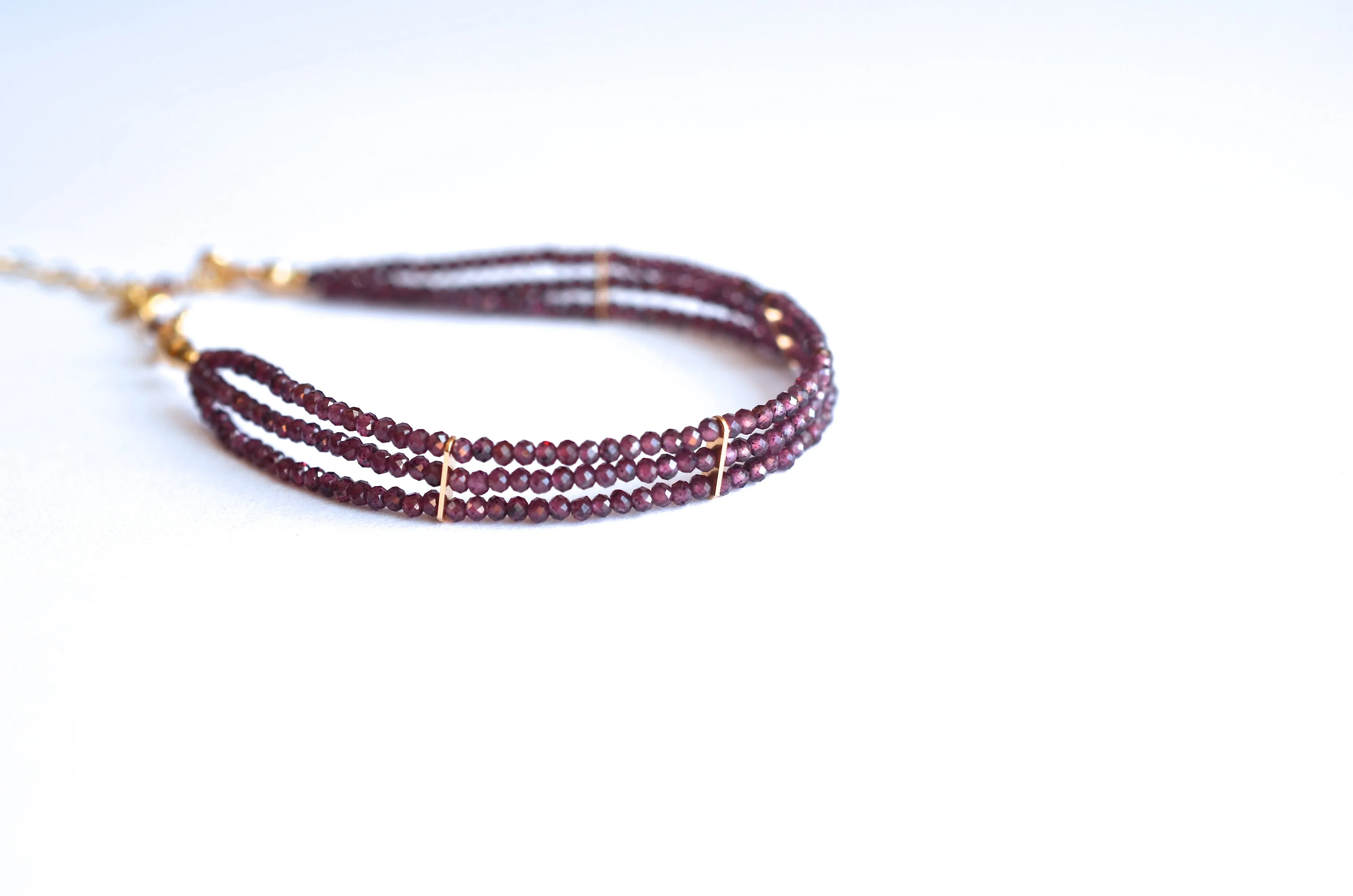 Lauren - Garnet, 14k Gold Filled, Three Strand Bracelet