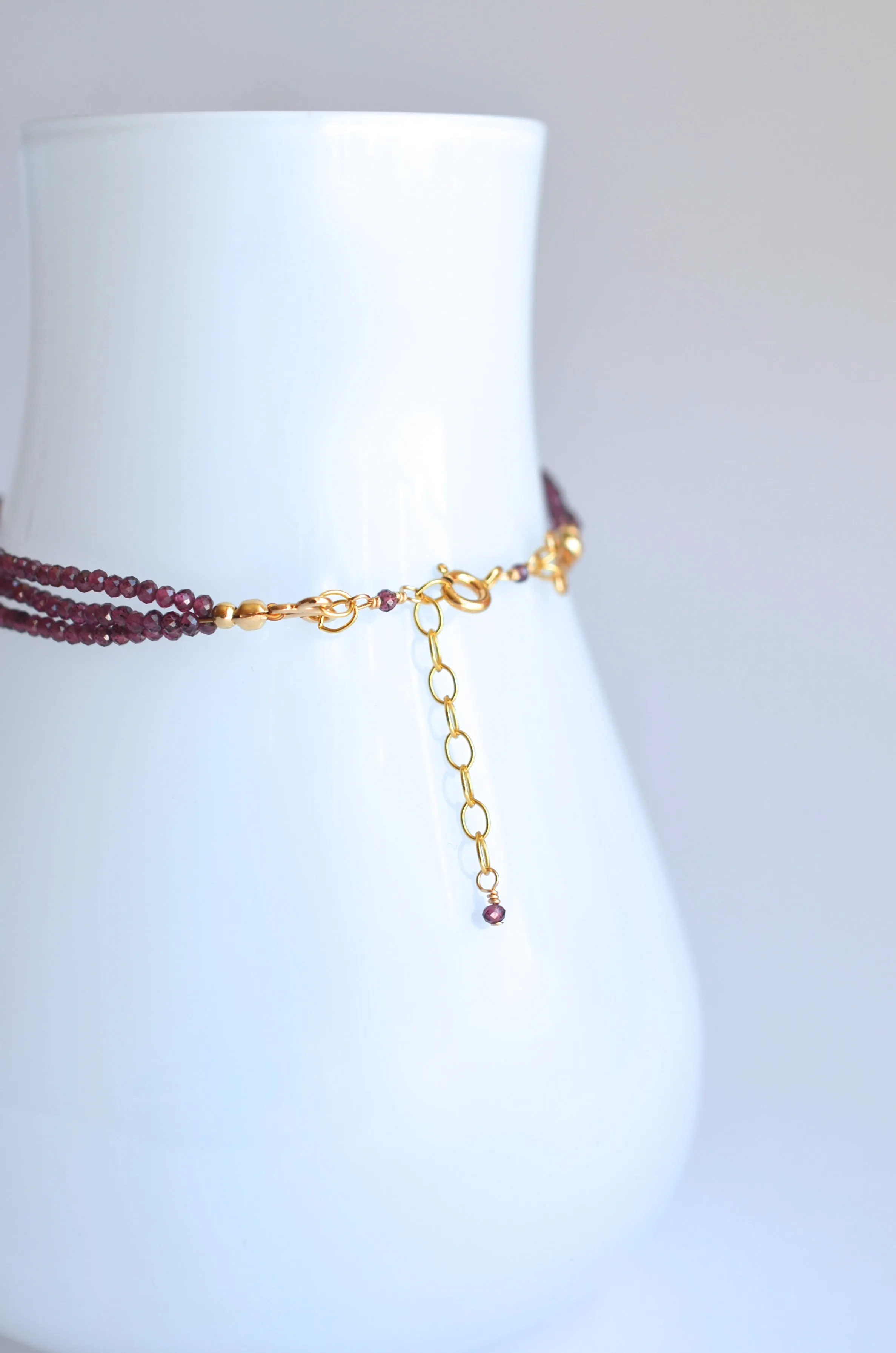 Lauren - Garnet, 14k Gold Filled, Three Strand Bracelet