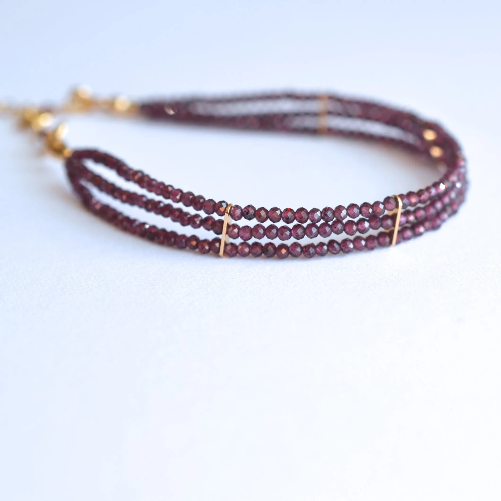 Lauren - Garnet, 14k Gold Filled, Three Strand Bracelet