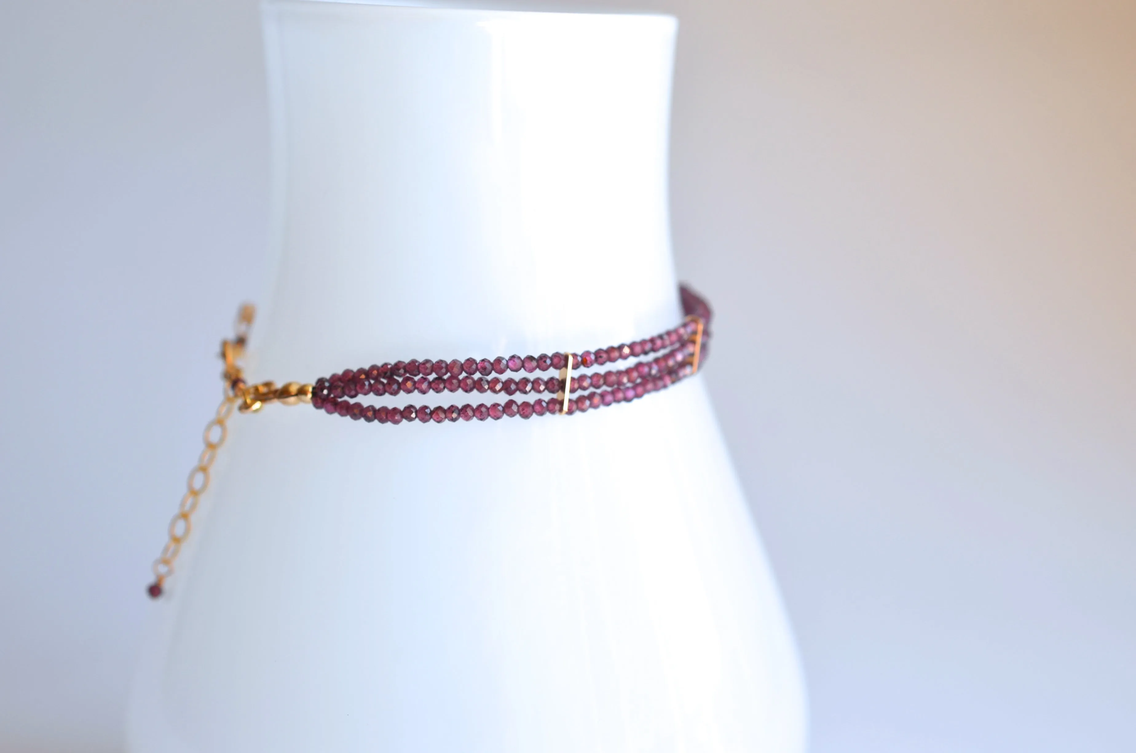 Lauren - Garnet, 14k Gold Filled, Three Strand Bracelet