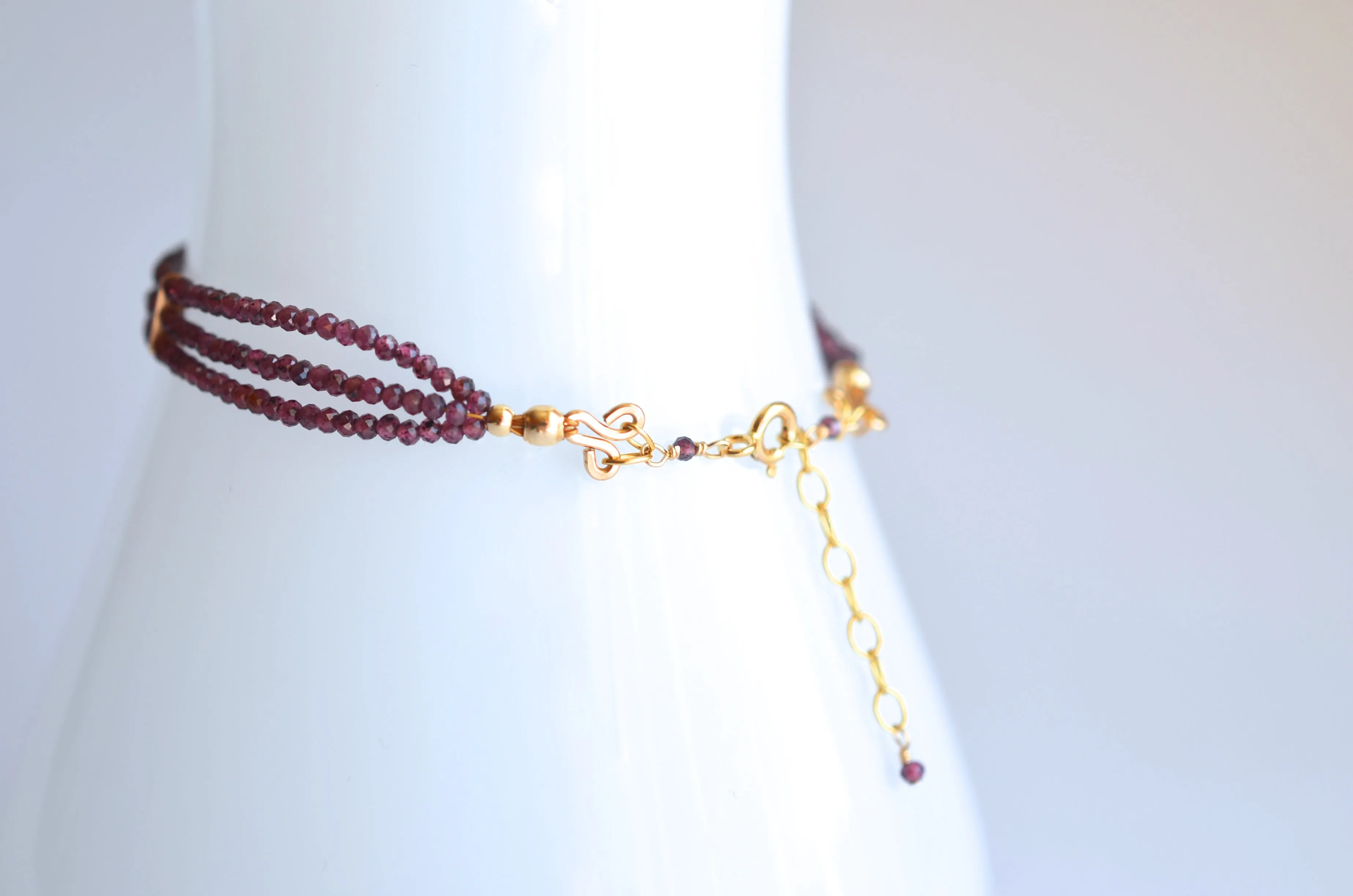 Lauren - Garnet, 14k Gold Filled, Three Strand Bracelet