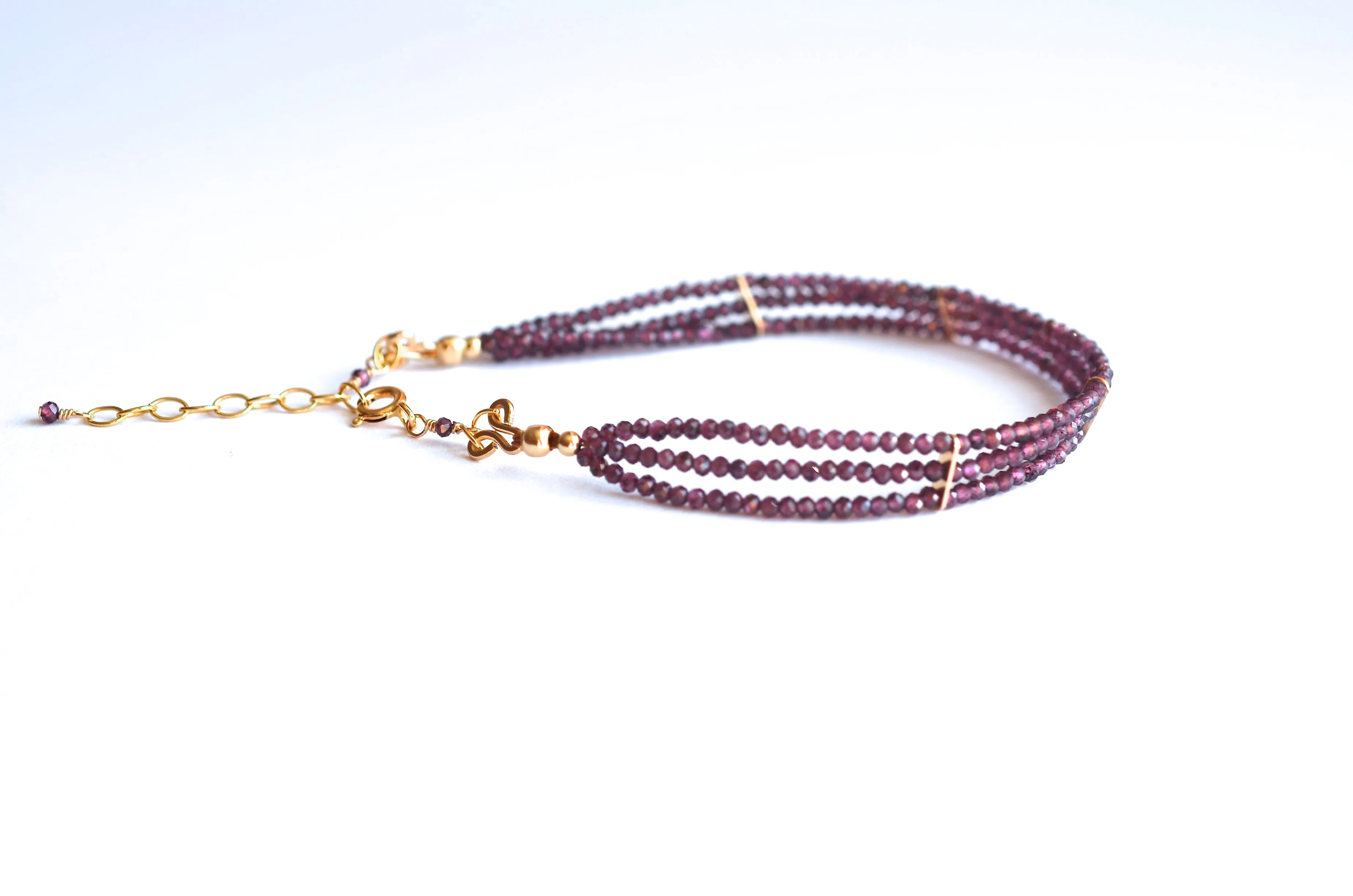 Lauren - Garnet, 14k Gold Filled, Three Strand Bracelet