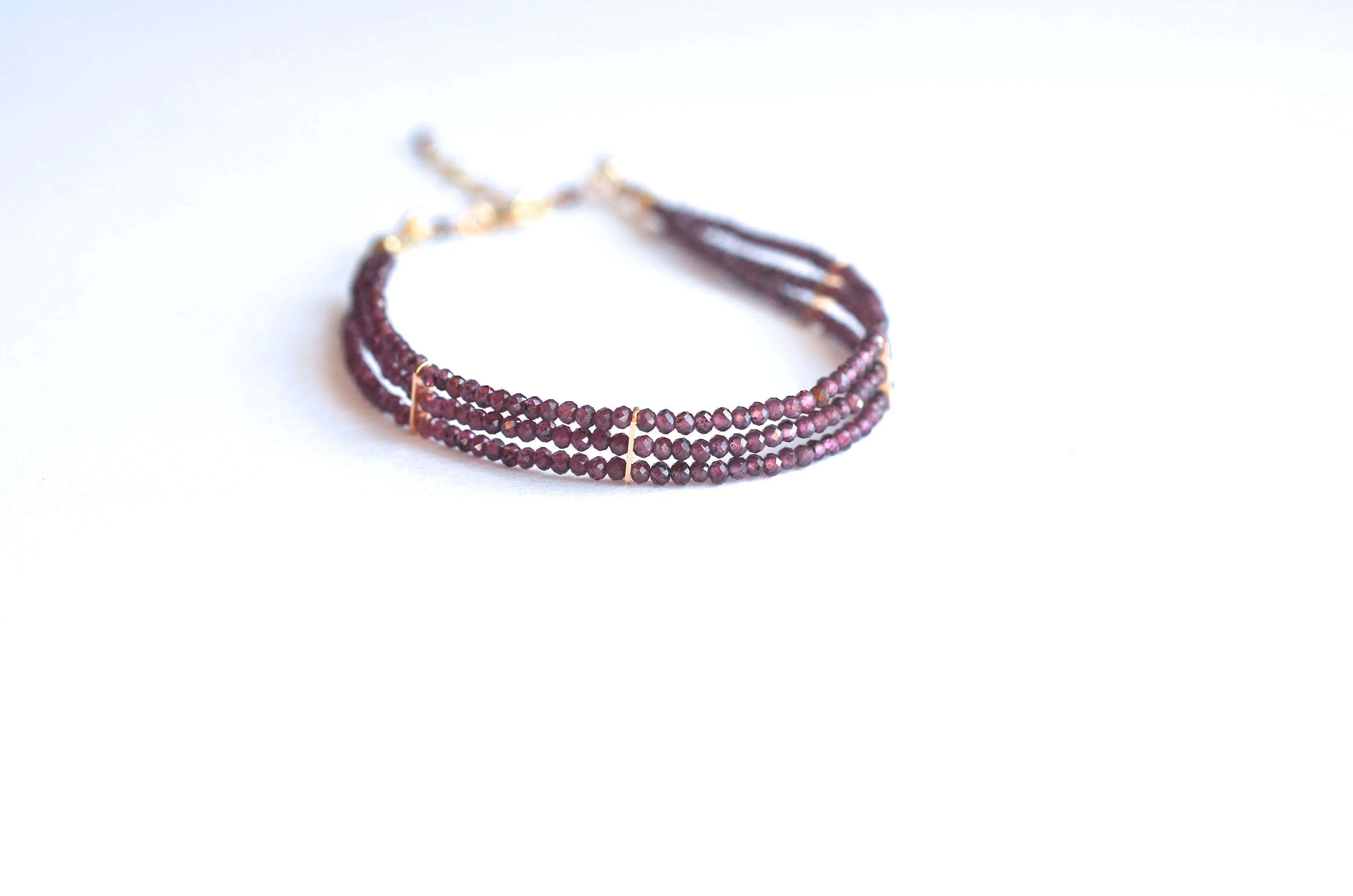 Lauren - Garnet, 14k Gold Filled, Three Strand Bracelet