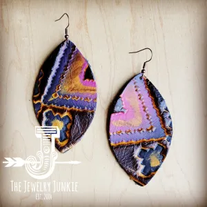 Leather Oval Earring-Magenta Navajo 215m