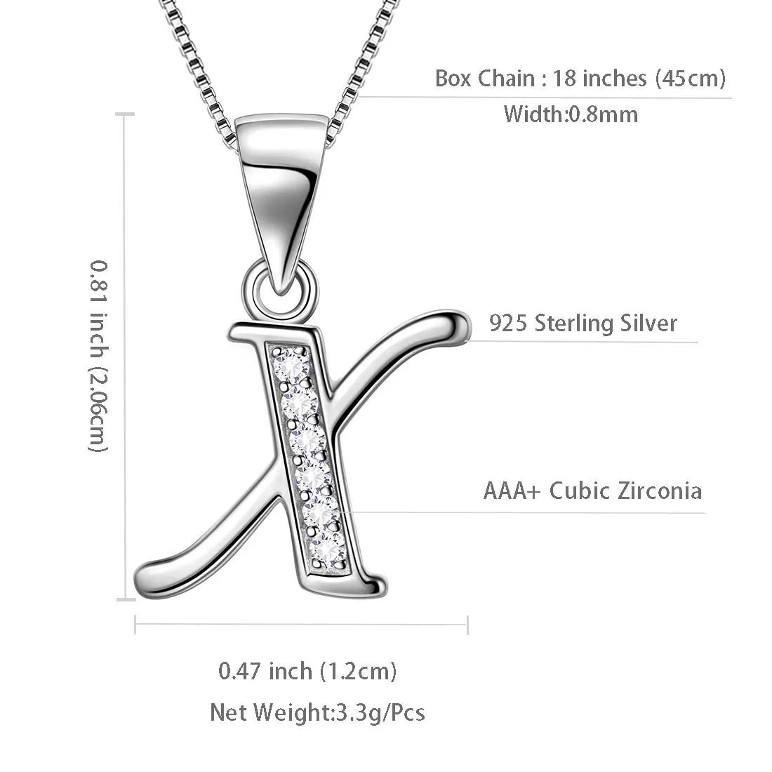 Letter X Initial Necklaces Pendant Women Men Name Jewelry Gift 925 Silver