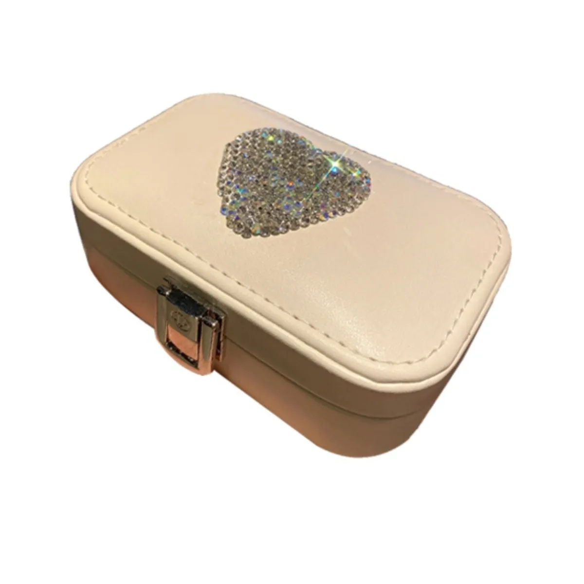 Light Luxury Portable Diamond Love Jewelry Box High-End Earrings Ring Necklace Storage Box