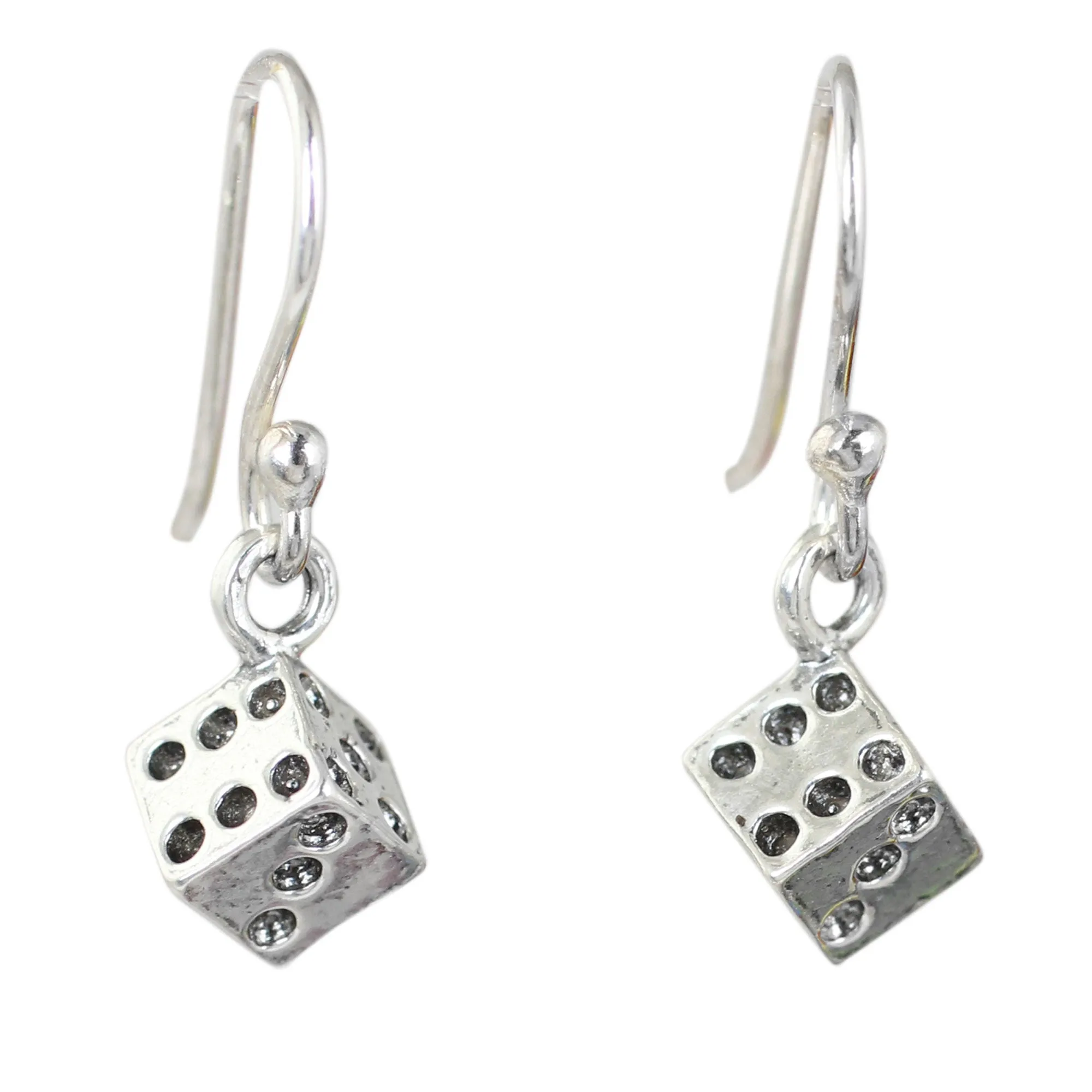 Lucky Dice Silver Good Luck Dangle Earrings