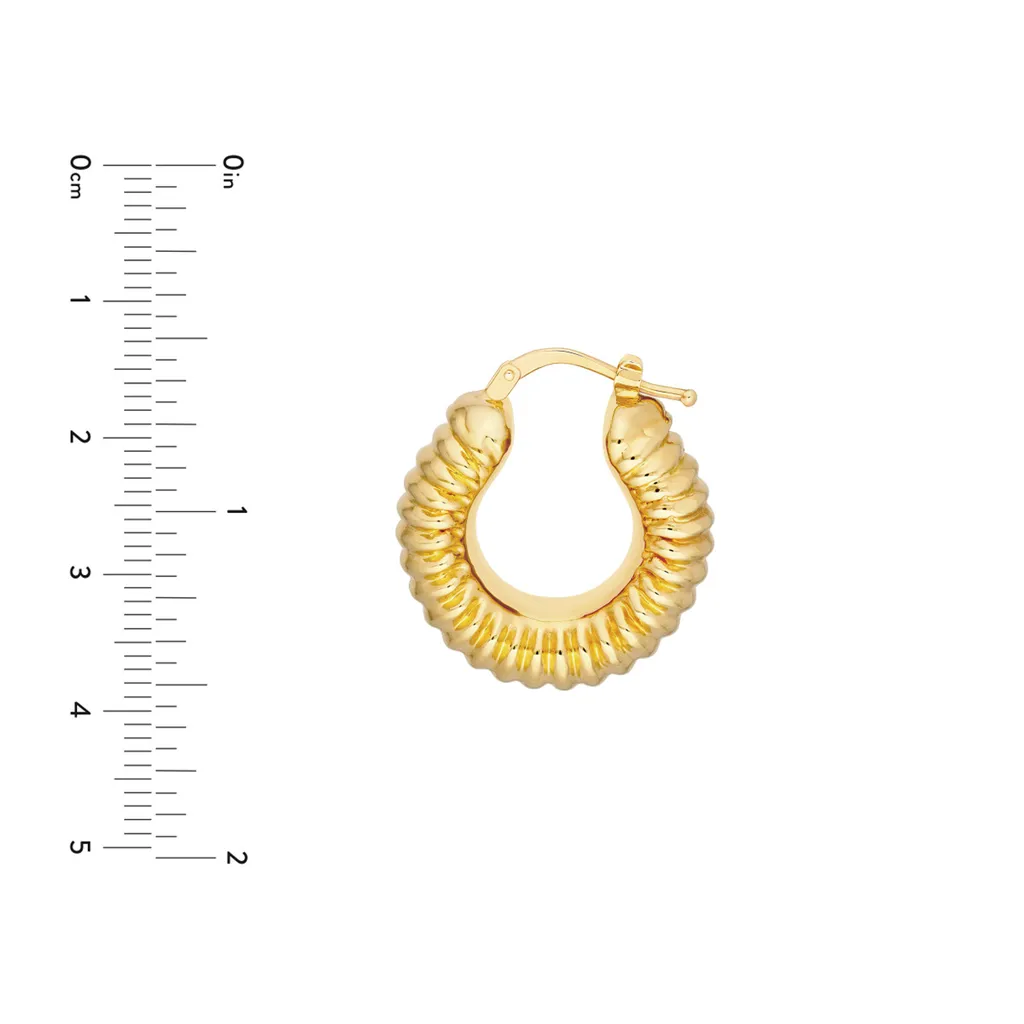 Medium Puffed Rib Hoop Earrings | Genuine 14K Yellow Gold