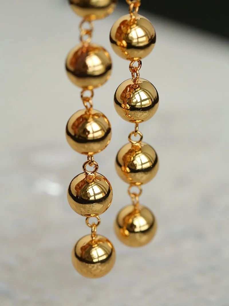 Metal Ball Beaded Spliced Pearl Drop Long Earrings