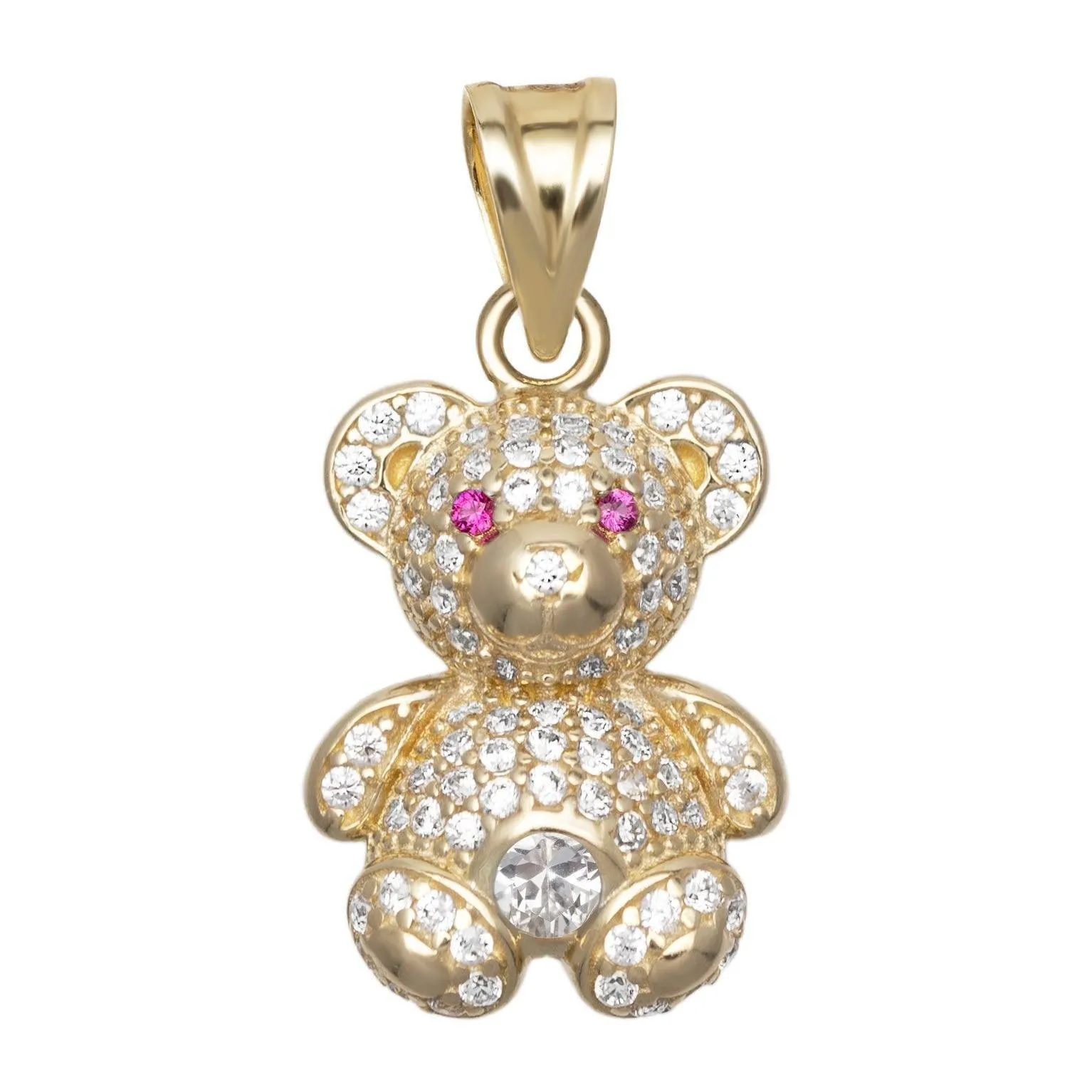 Mini CZ Teddy Bear Charm Pendant 10K Yellow Gold