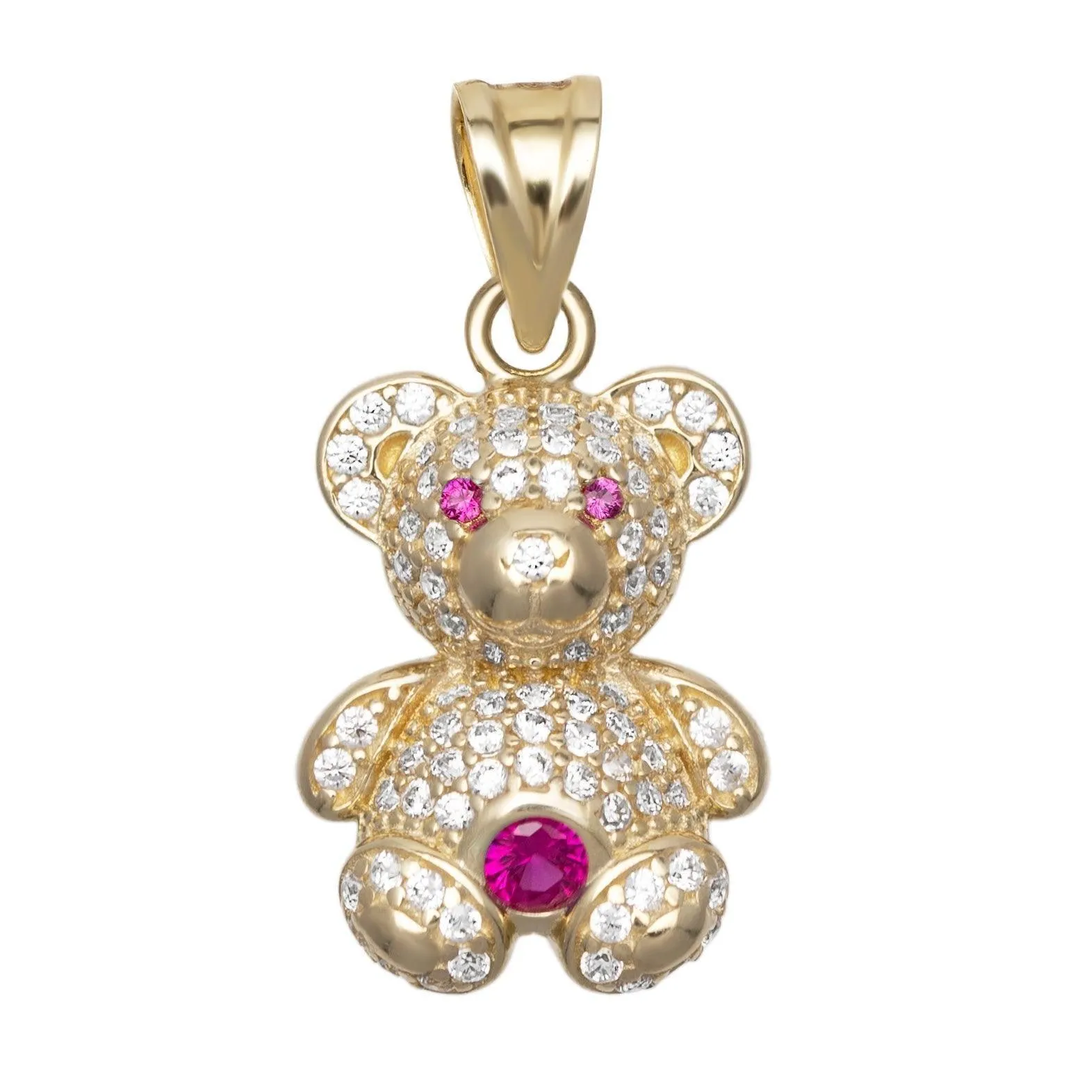 Mini CZ Teddy Bear Charm Pendant 10K Yellow Gold