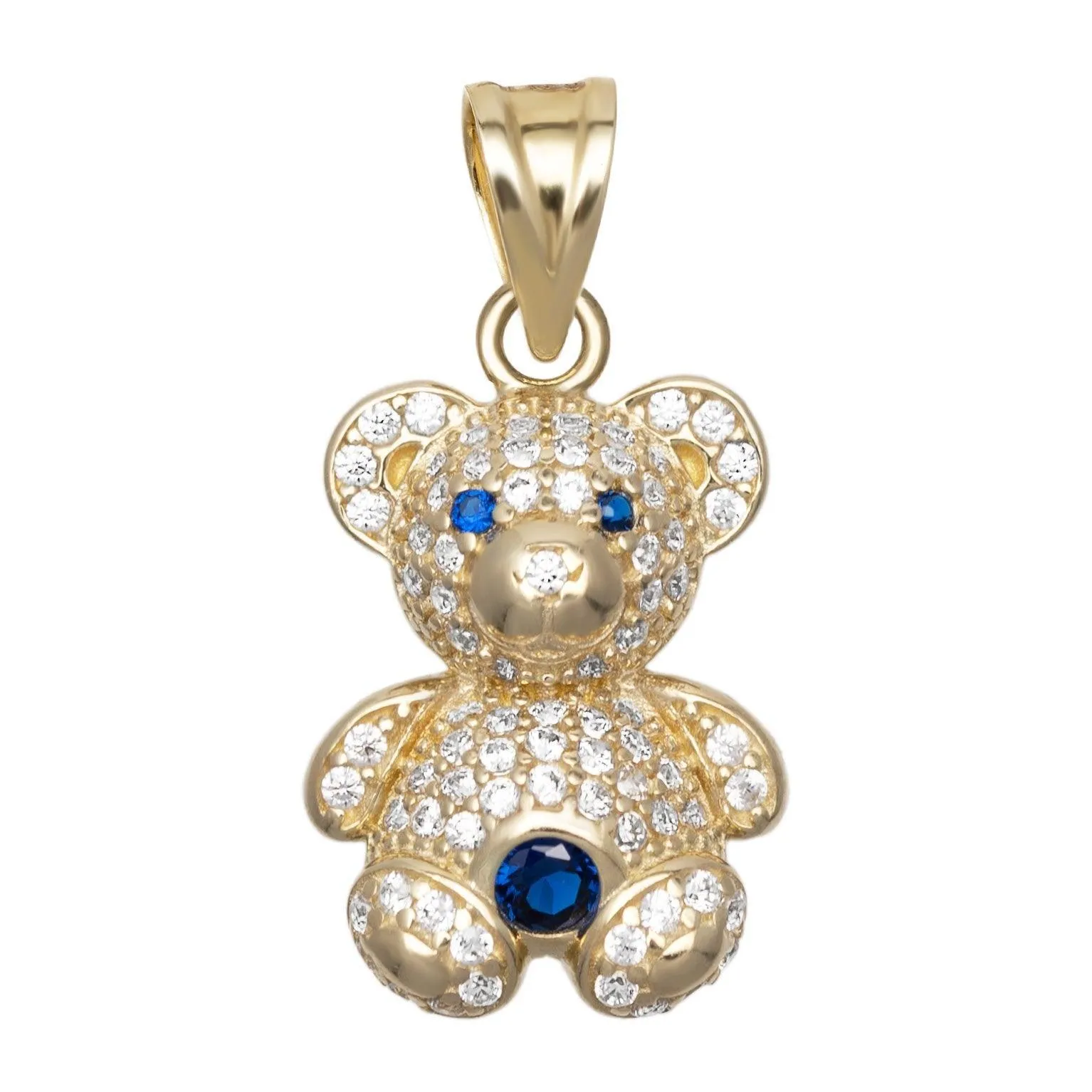 Mini CZ Teddy Bear Charm Pendant 10K Yellow Gold