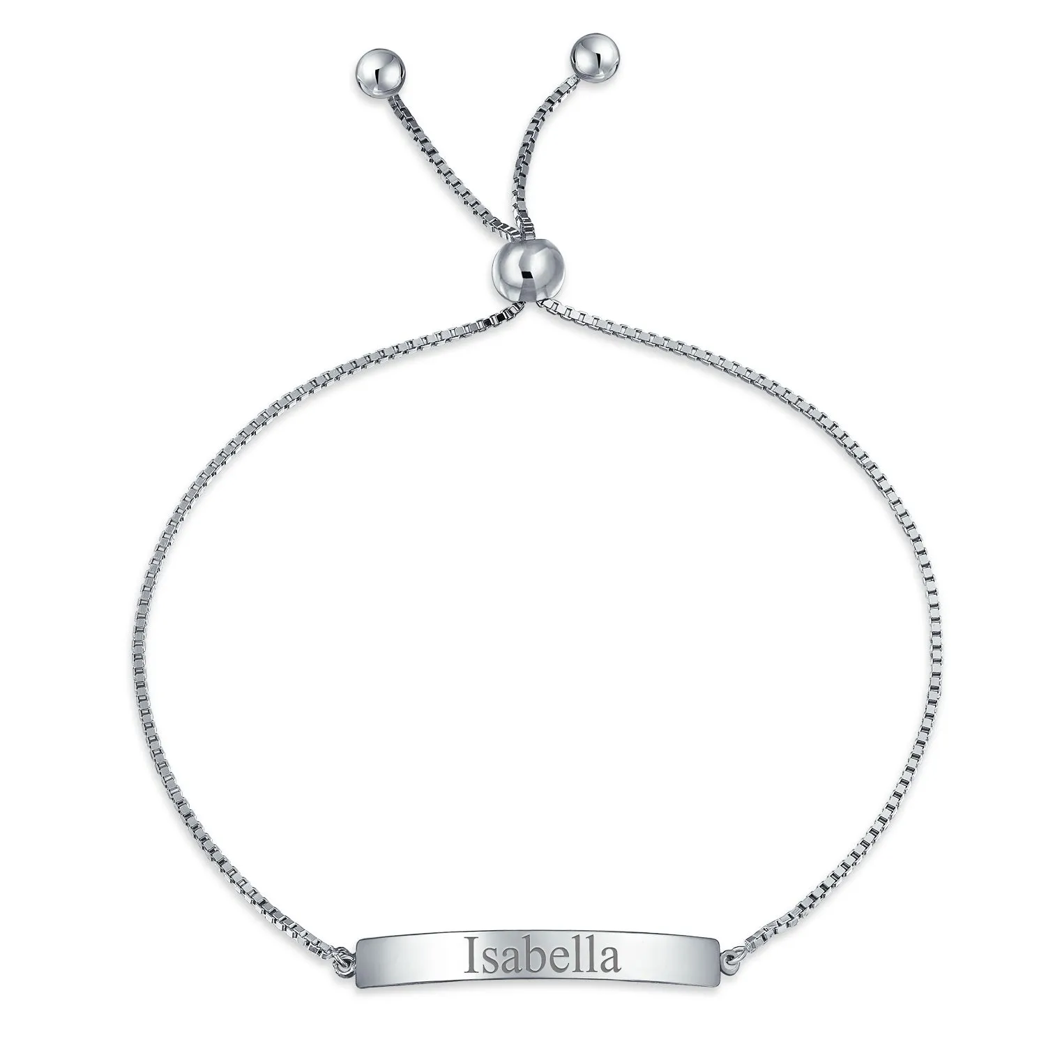 Minimalist Sterling Silver ID Bracelet with Name Plated Bar Identification Tag