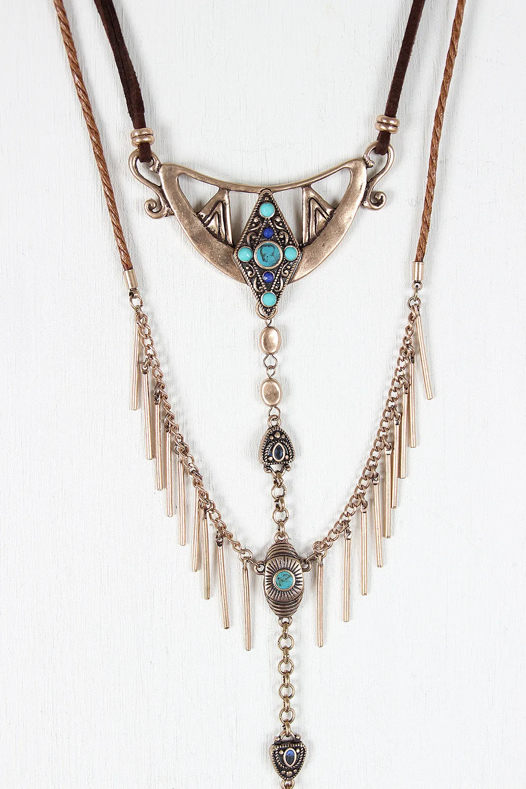 Mixed Materials Layered Bohemian Necklace Set