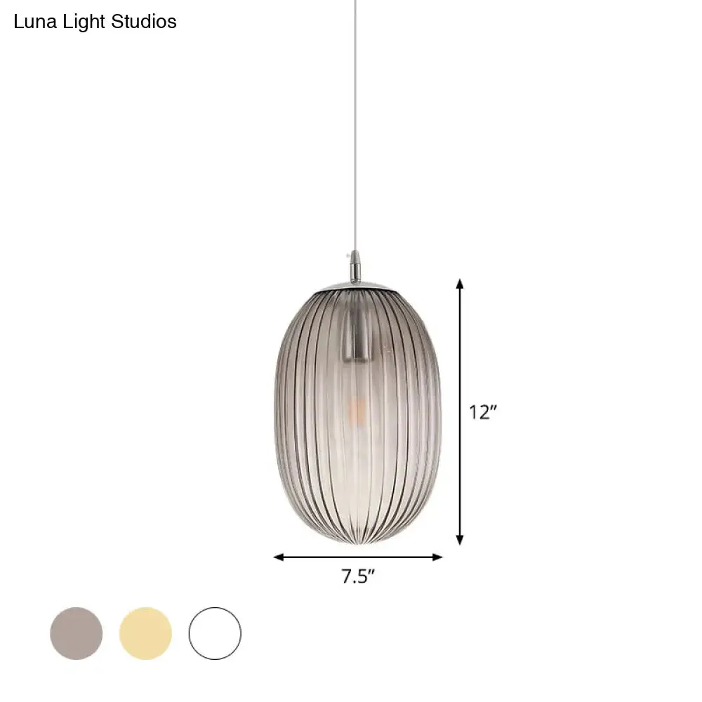 Modern Fluted Glass Melon Hanging Light - Stylish Single Pendant for Dining Room Ceiling