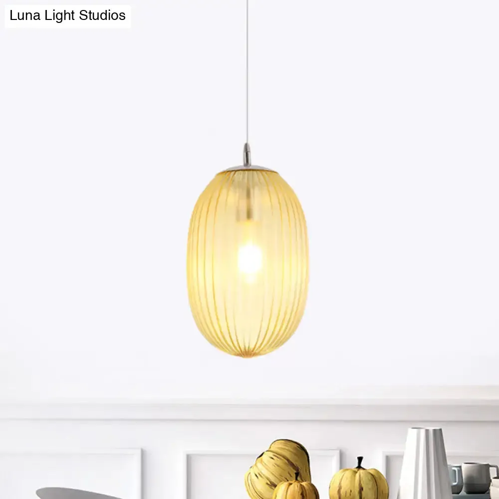 Modern Fluted Glass Melon Hanging Light - Stylish Single Pendant for Dining Room Ceiling