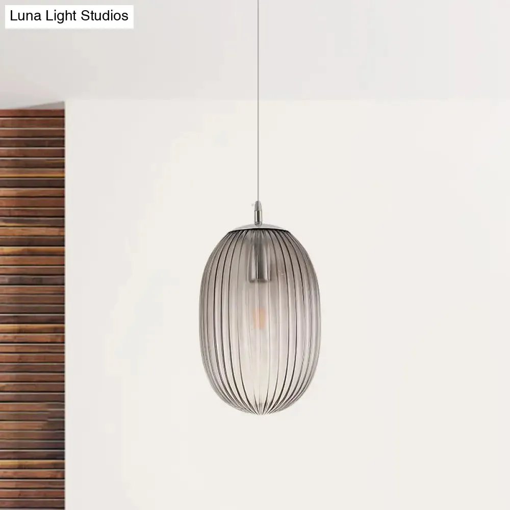 Modern Fluted Glass Melon Hanging Light - Stylish Single Pendant for Dining Room Ceiling