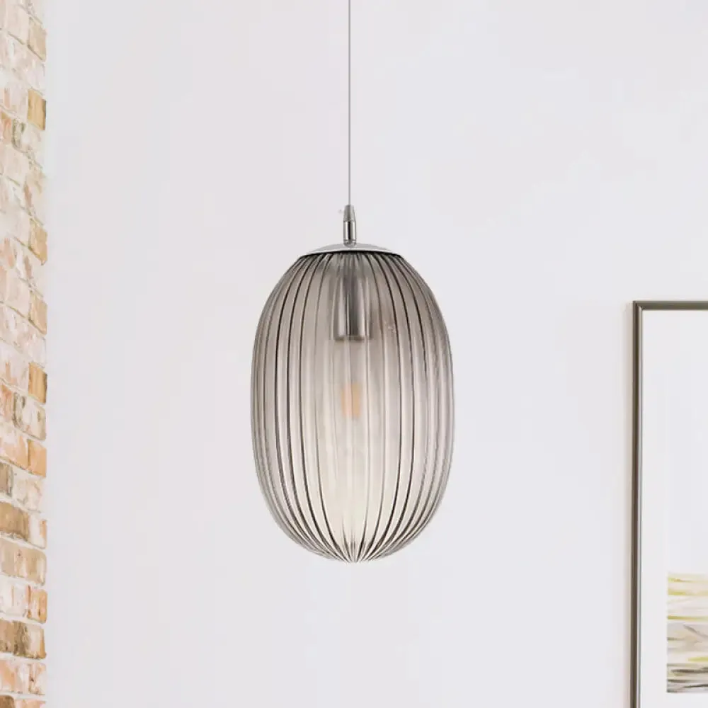 Modern Fluted Glass Melon Hanging Light - Stylish Single Pendant for Dining Room Ceiling