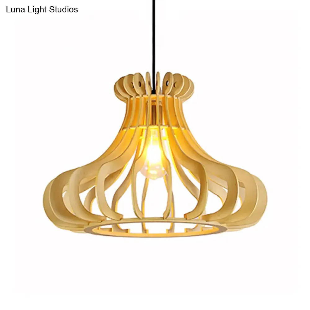 Modern Onion Pendant Lamp: Wood & Beige for Stylish Bedroom Lighting