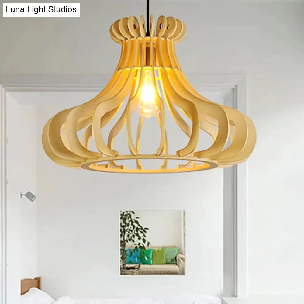 Modern Onion Pendant Lamp: Wood & Beige for Stylish Bedroom Lighting