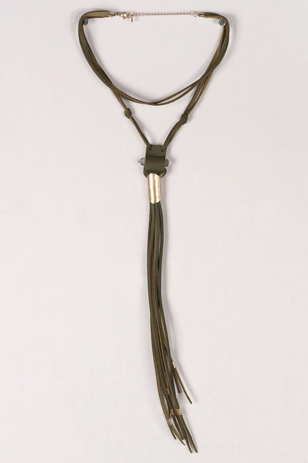 Mystic Vegan Leather Crystal Bolo Tie Choker