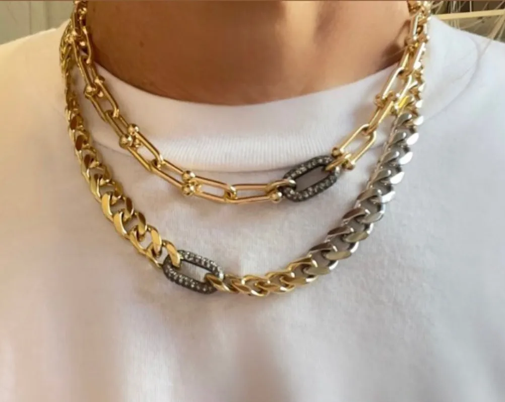 Nathan & Moe Gold Filled Chunky Chain with an Oxidized Diamond Link