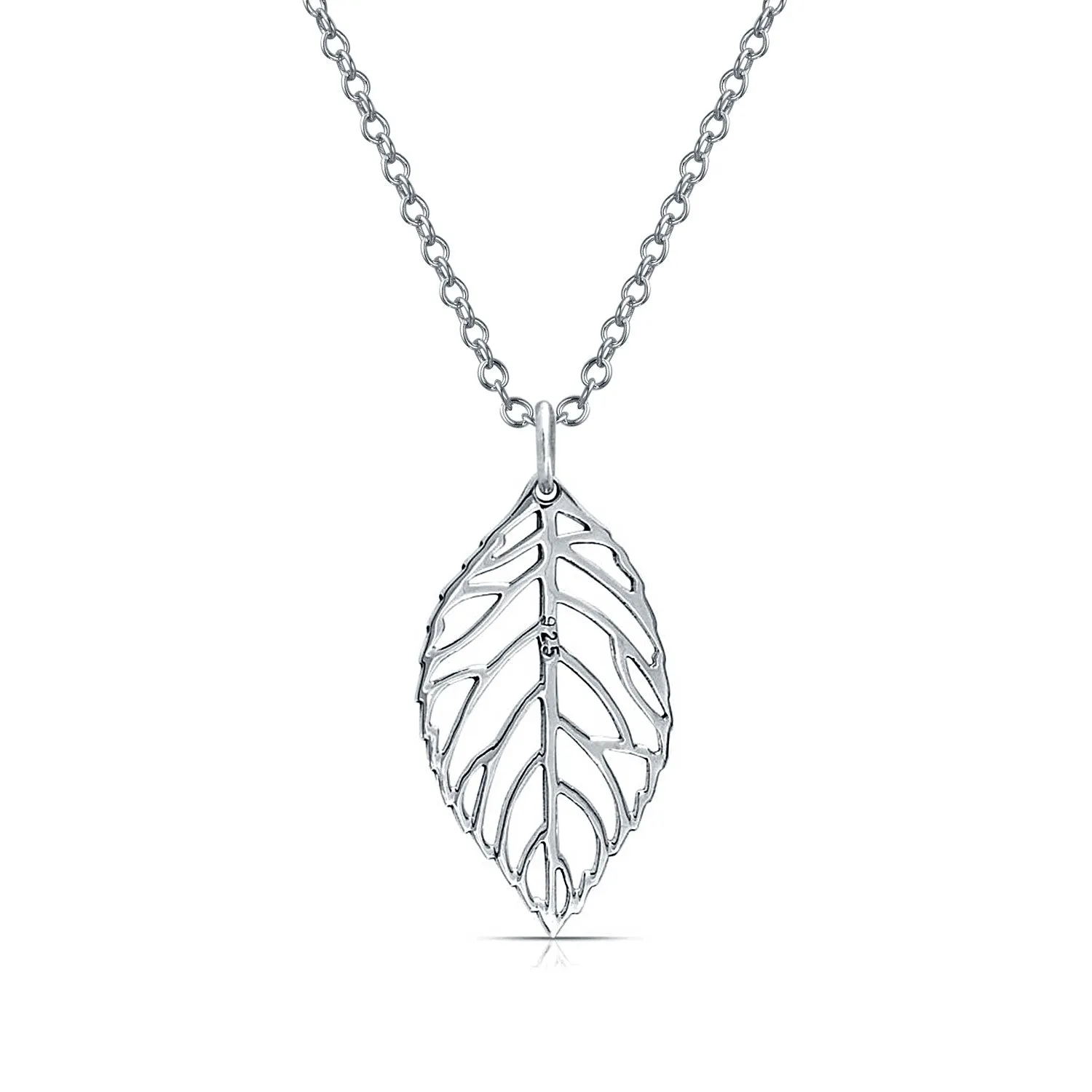 Native American Bohemian Leaf Pendant Necklace in Sterling Silver with Chain