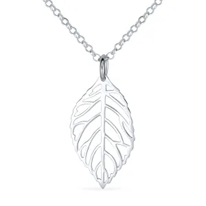 Native American Bohemian Leaf Pendant Necklace in Sterling Silver with Chain