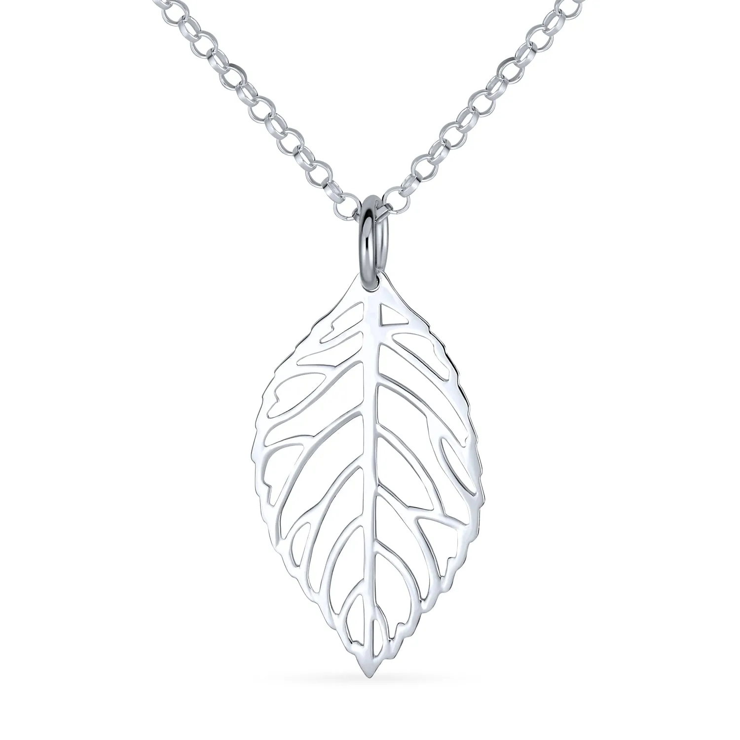 Native American Bohemian Leaf Pendant Necklace in Sterling Silver with Chain