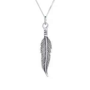 Native American Style Feather Leaf Pendant Necklace Bohemian Western Jewelry 18"