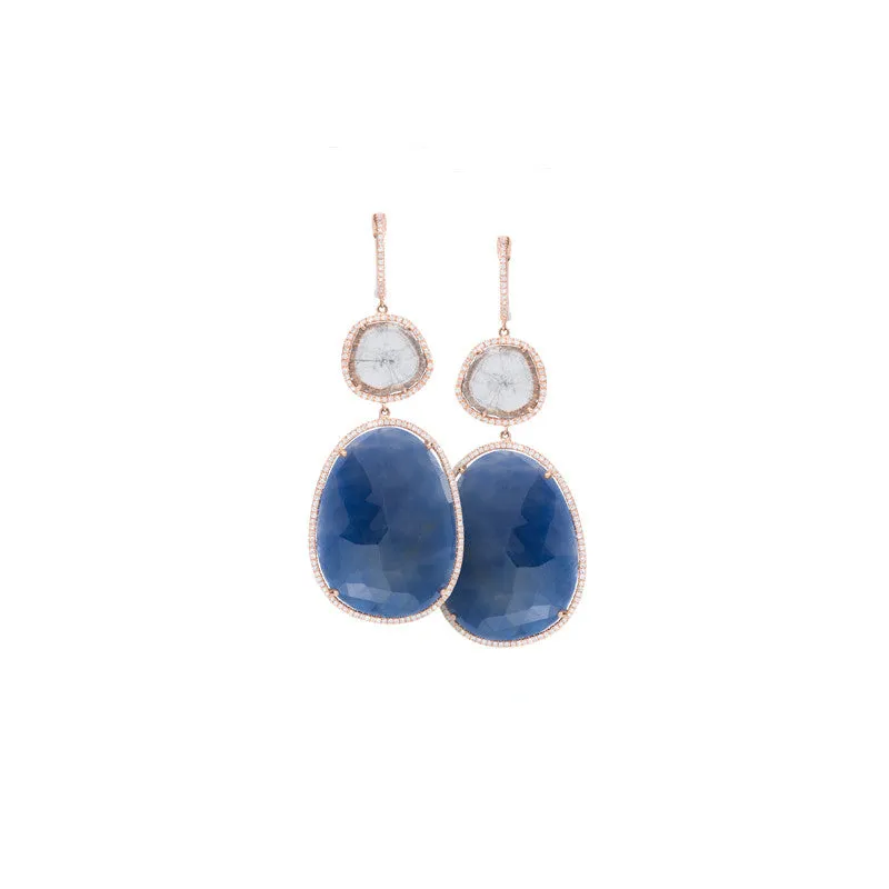 Natural Sapphire & Diamond Slice Earrings