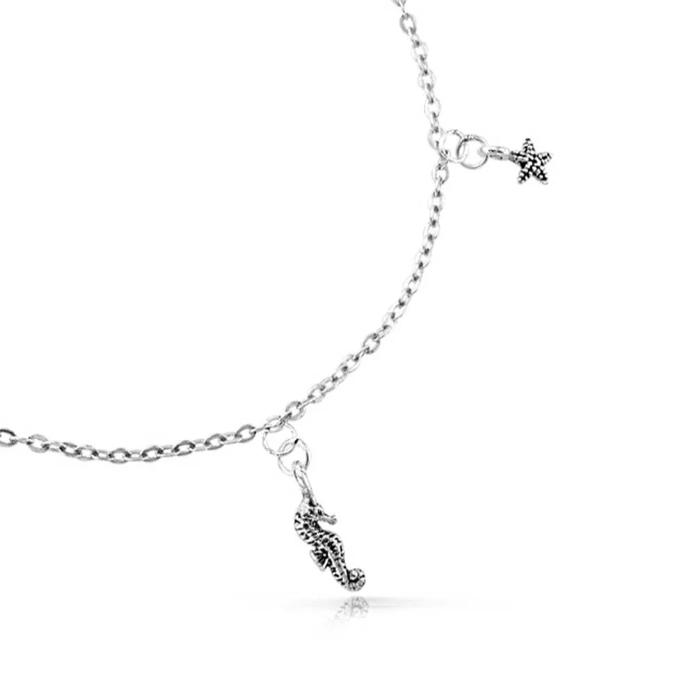 Nautical Charm Anklet Ankle Bracelet with Starfish Crab Seahorse and Seashell