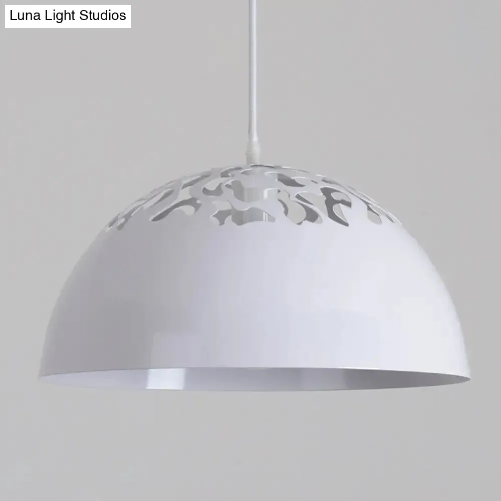 Nordic Dome Ceiling Pendant Light - 14"/16" Wide, 1-Light Iron Lamp with Hollowed Top - Black/White