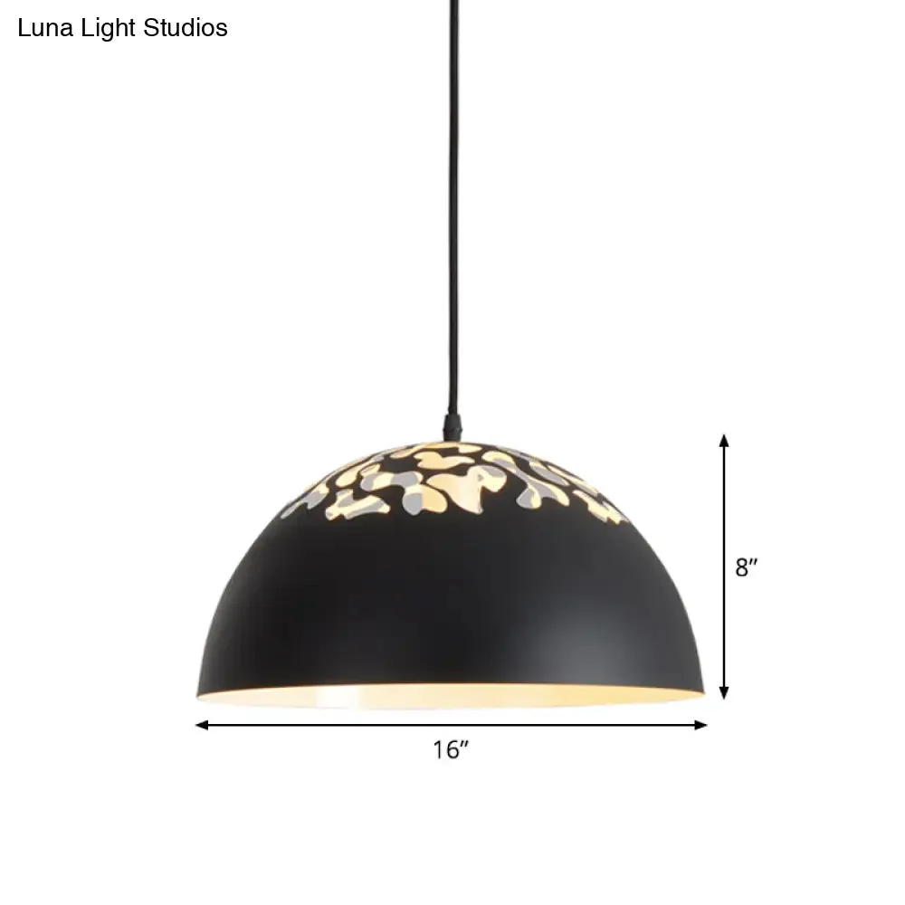 Nordic Dome Ceiling Pendant Light - 14"/16" Wide, 1-Light Iron Lamp with Hollowed Top - Black/White