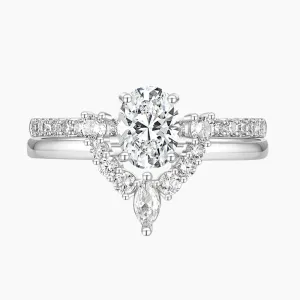 Oval Cut Cubic Zirconia Crown Engagement Stackable Rings for Women in Sterling Silver