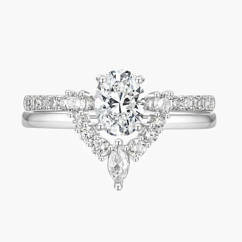 Oval Cut Cubic Zirconia Crown Engagement Stackable Rings for Women in Sterling Silver