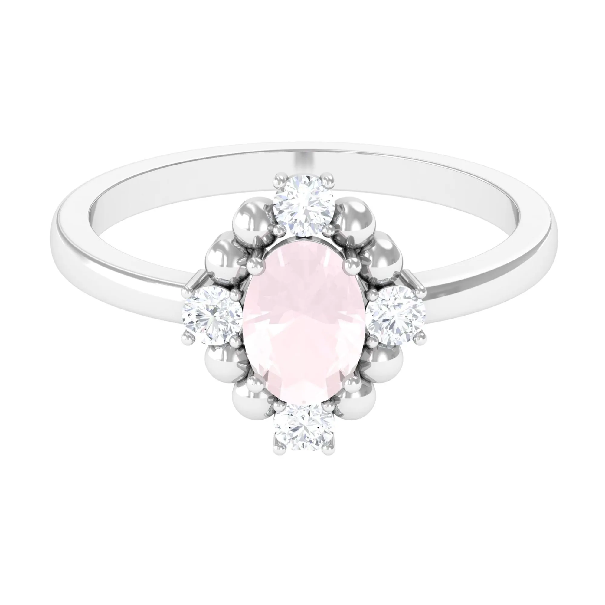 Oval Rose Quartz Cocktail Ring with Diamond