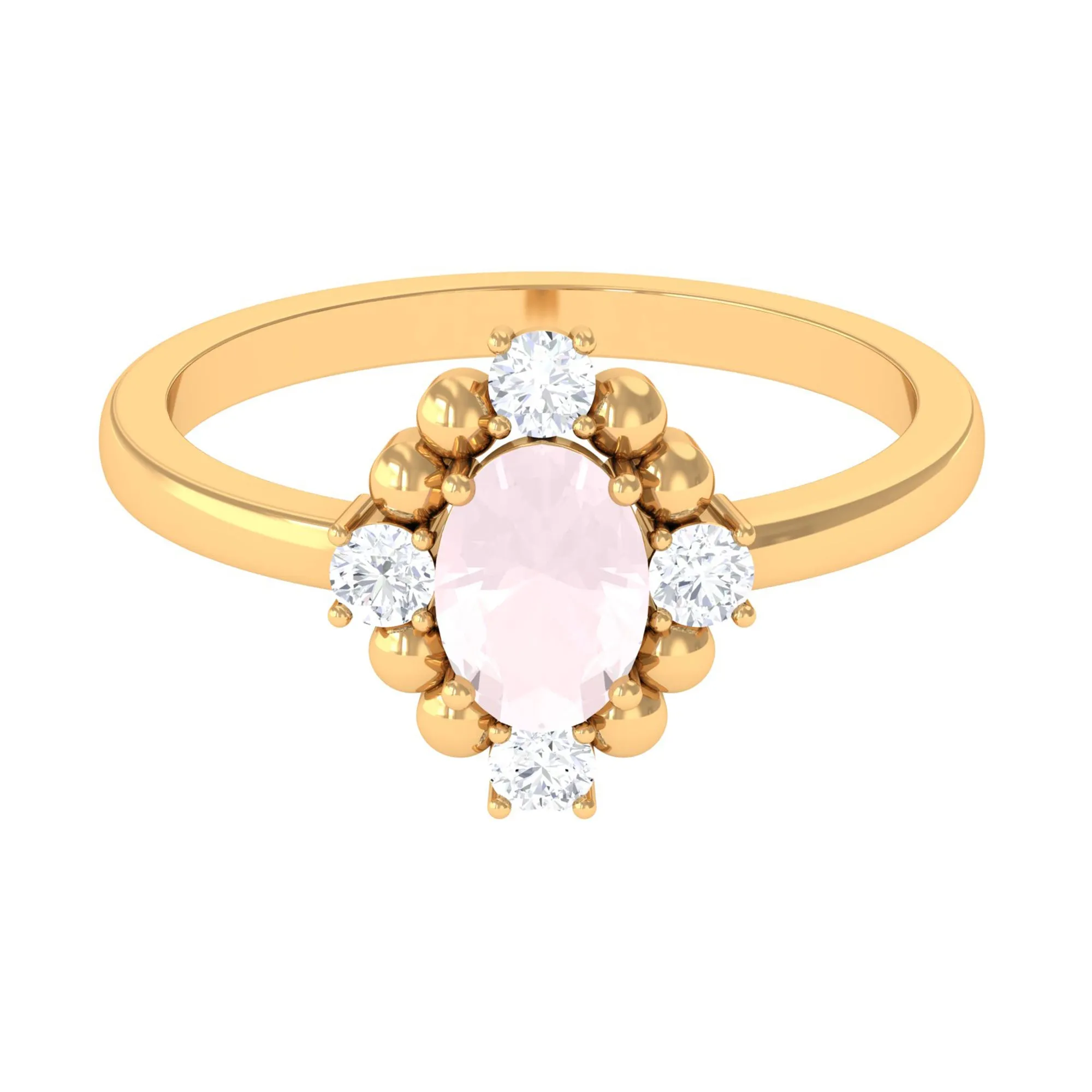 Oval Rose Quartz Cocktail Ring with Diamond