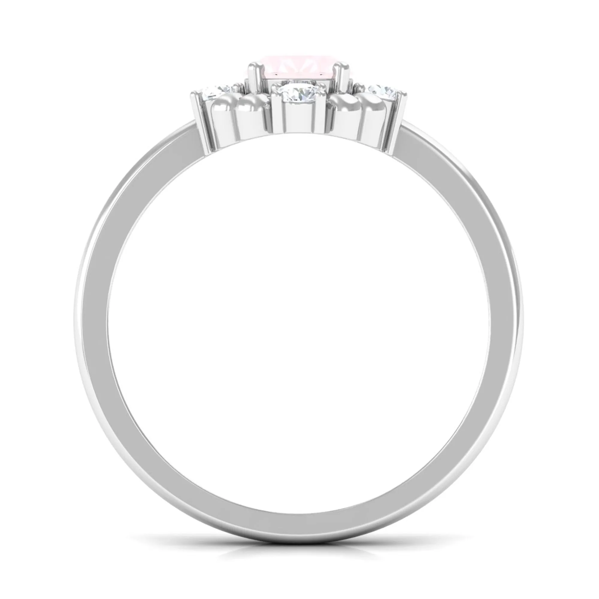 Oval Rose Quartz Cocktail Ring with Diamond